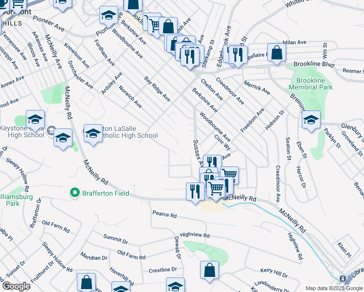 map of restaurants, bars, coffee shops, grocery stores, and more near 1057 Norwich Avenue in Pittsburgh