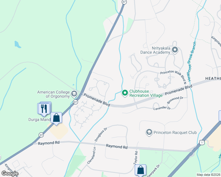 map of restaurants, bars, coffee shops, grocery stores, and more near 26 East Countryside Drive in Princeton
