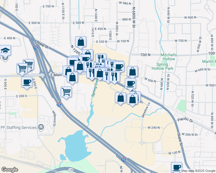 map of restaurants, bars, coffee shops, grocery stores, and more near 484 North 950 West in American Fork