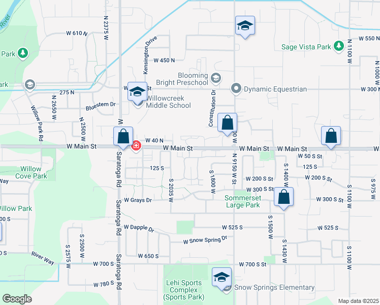 map of restaurants, bars, coffee shops, grocery stores, and more near 1940 West in Lehi