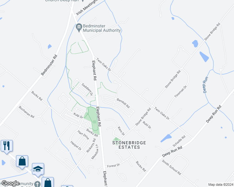 map of restaurants, bars, coffee shops, grocery stores, and more near Kennard Road in Perkasie