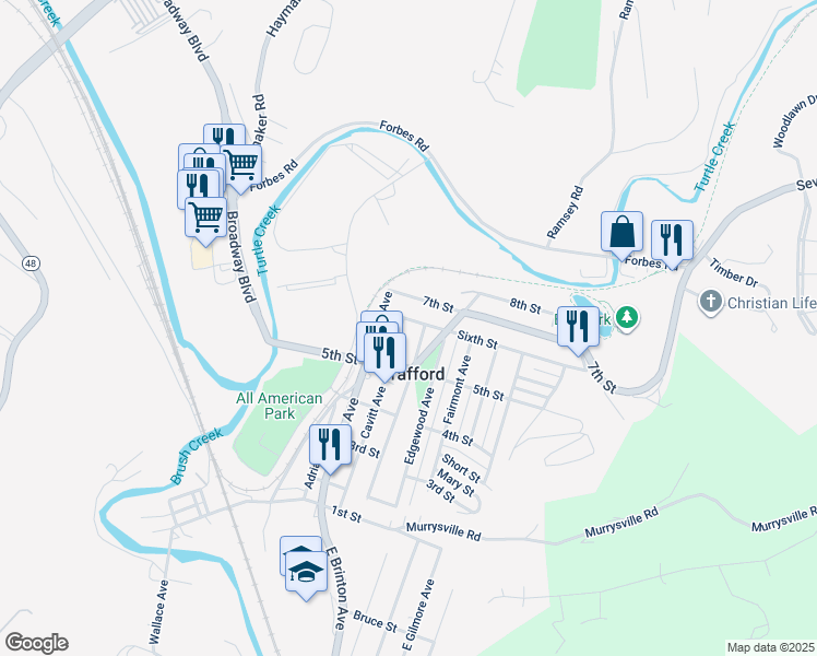 map of restaurants, bars, coffee shops, grocery stores, and more near 531 Sixth Street in Trafford