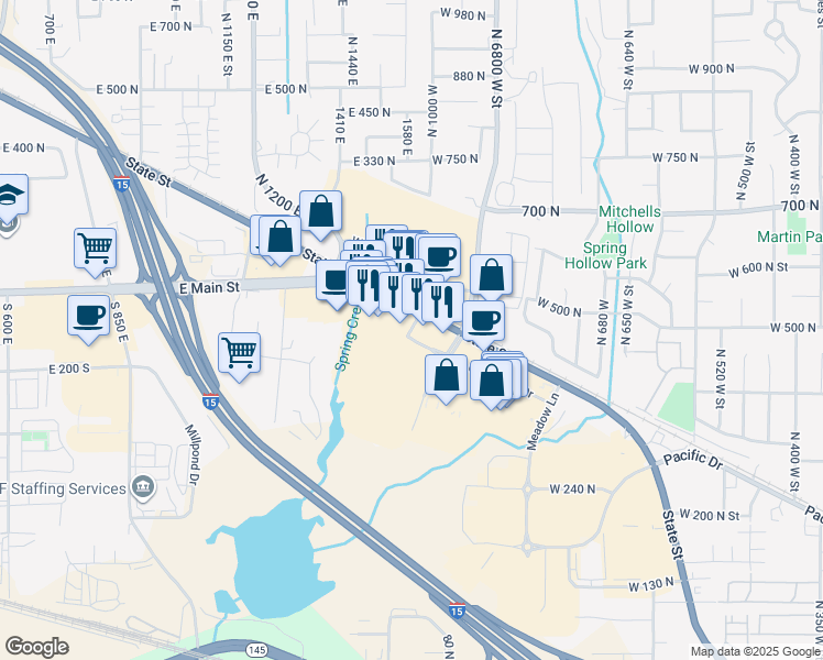 map of restaurants, bars, coffee shops, grocery stores, and more near 462 North 950 West in American Fork