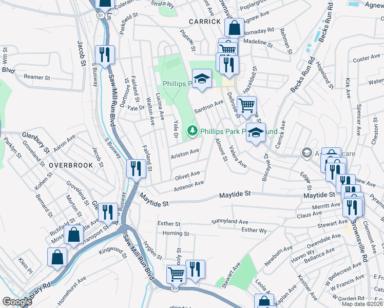 map of restaurants, bars, coffee shops, grocery stores, and more near 418 Ariston Avenue in Pittsburgh