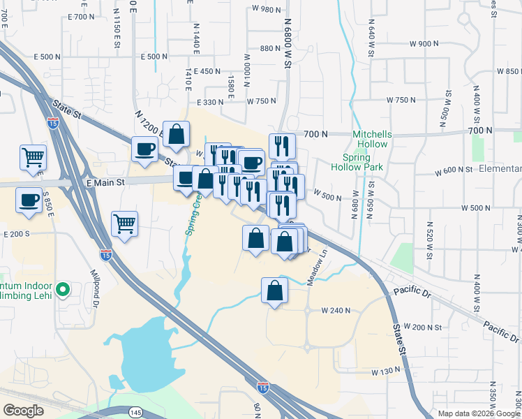 map of restaurants, bars, coffee shops, grocery stores, and more near 485 North 900 West in American Fork