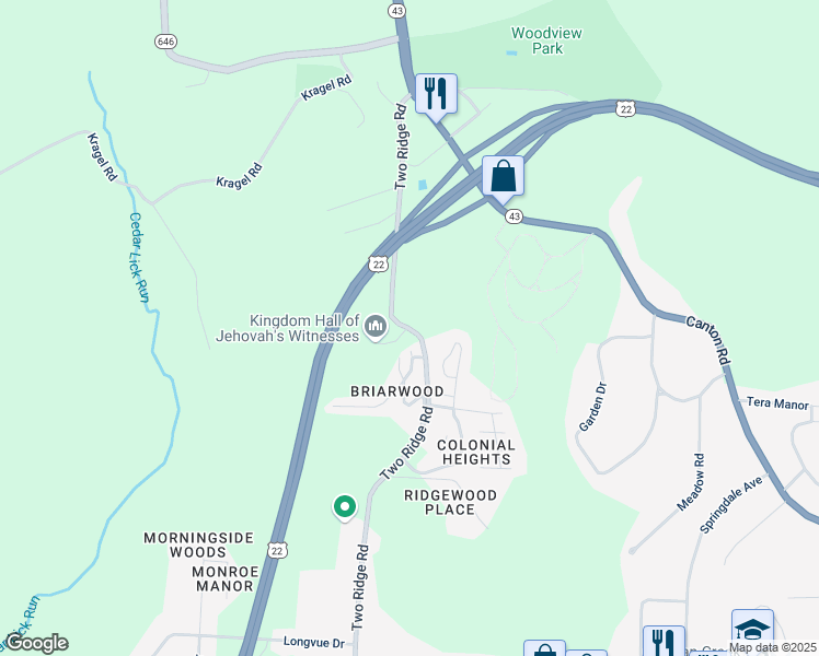 map of restaurants, bars, coffee shops, grocery stores, and more near 917 Two Ridge Road in Wintersville