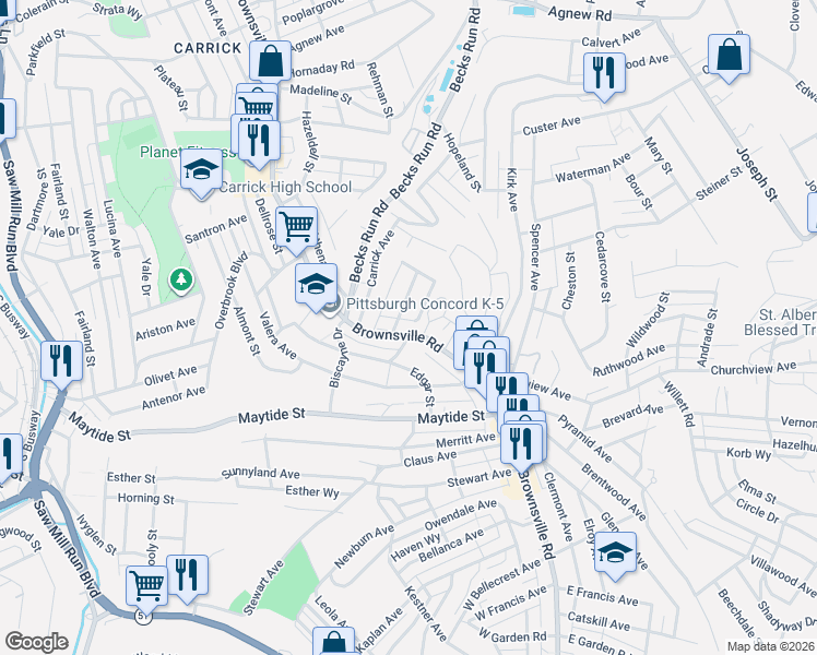 map of restaurants, bars, coffee shops, grocery stores, and more near 18 Clifton Boulevard in Pittsburgh