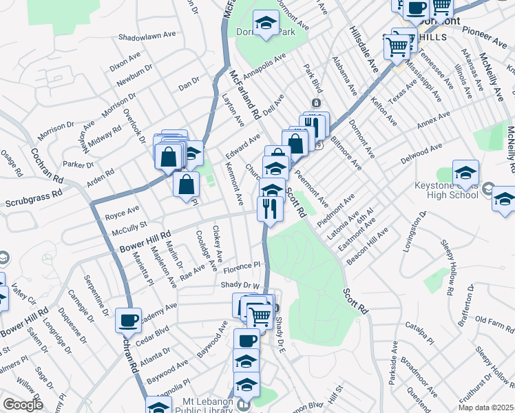 map of restaurants, bars, coffee shops, grocery stores, and more near 315 Lavina Avenue in Pittsburgh