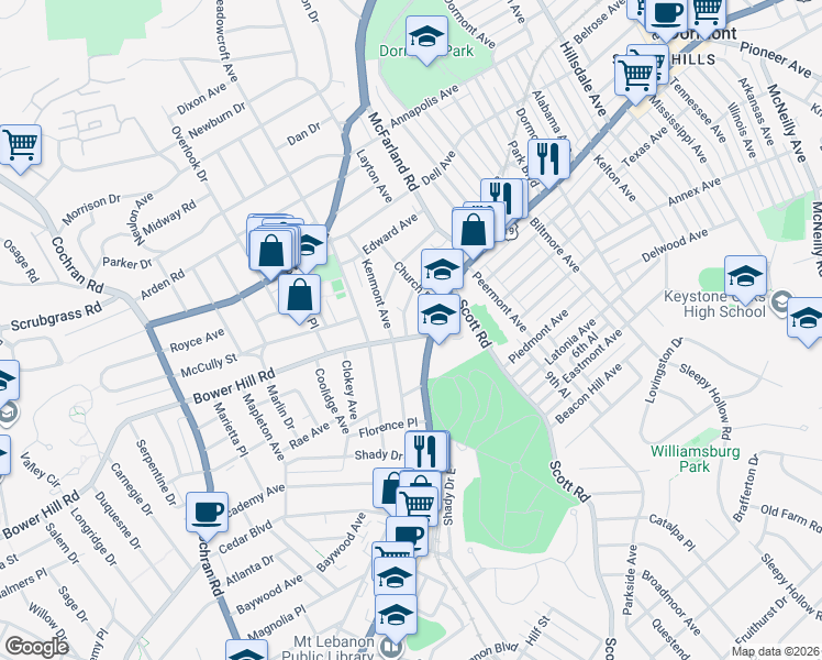 map of restaurants, bars, coffee shops, grocery stores, and more near 315 Lavina Avenue in Pittsburgh