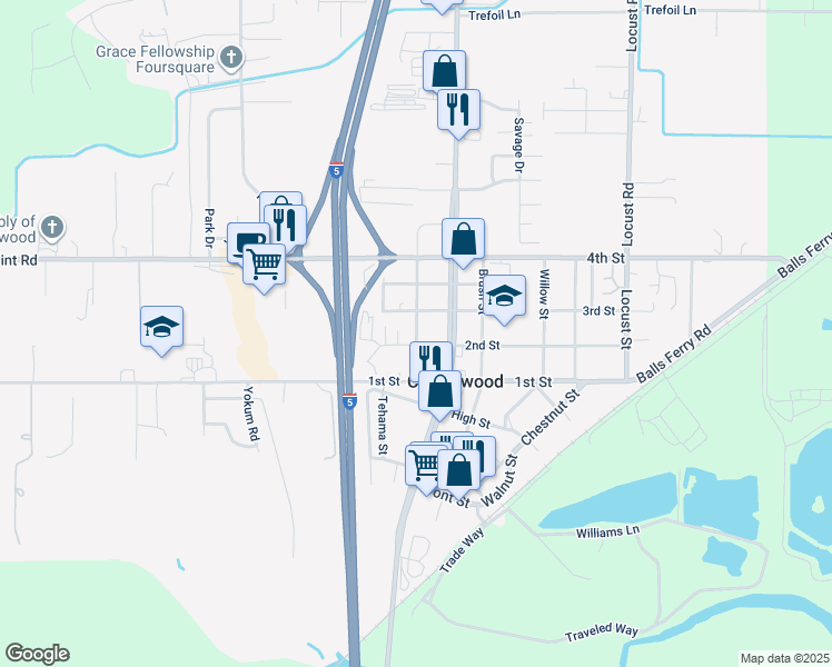 map of restaurants, bars, coffee shops, grocery stores, and more near 3418 Park Way in Cottonwood