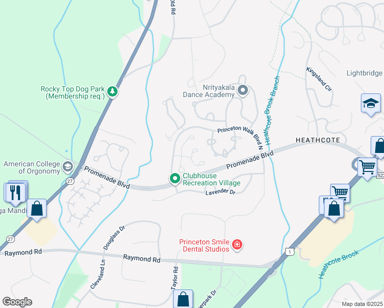 map of restaurants, bars, coffee shops, grocery stores, and more near 404 Somerset Court in Princeton