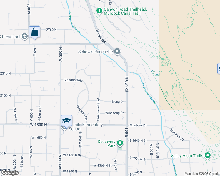 map of restaurants, bars, coffee shops, grocery stores, and more near 2351 North 80 West in Pleasant Grove