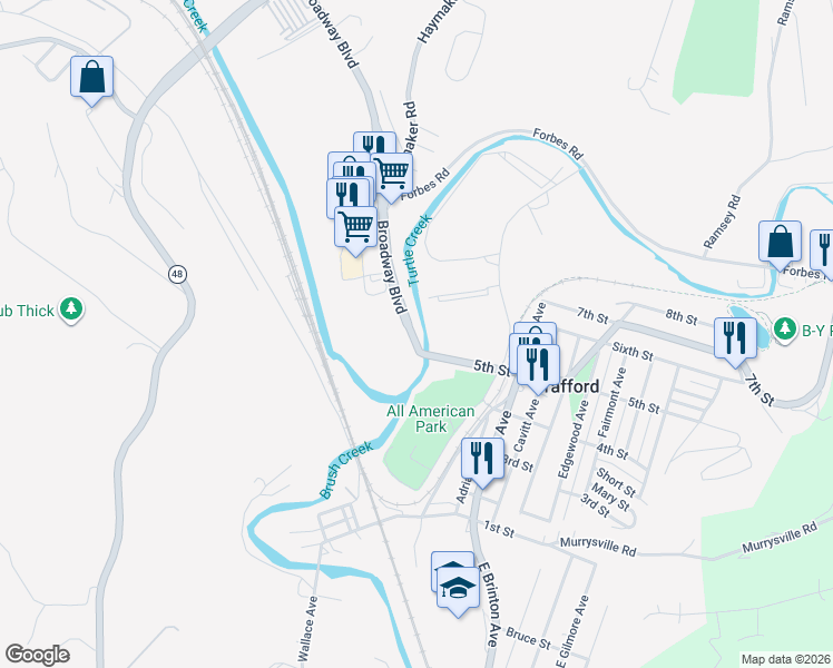 map of restaurants, bars, coffee shops, grocery stores, and more near 551 Pennsylvania 130 in Trafford