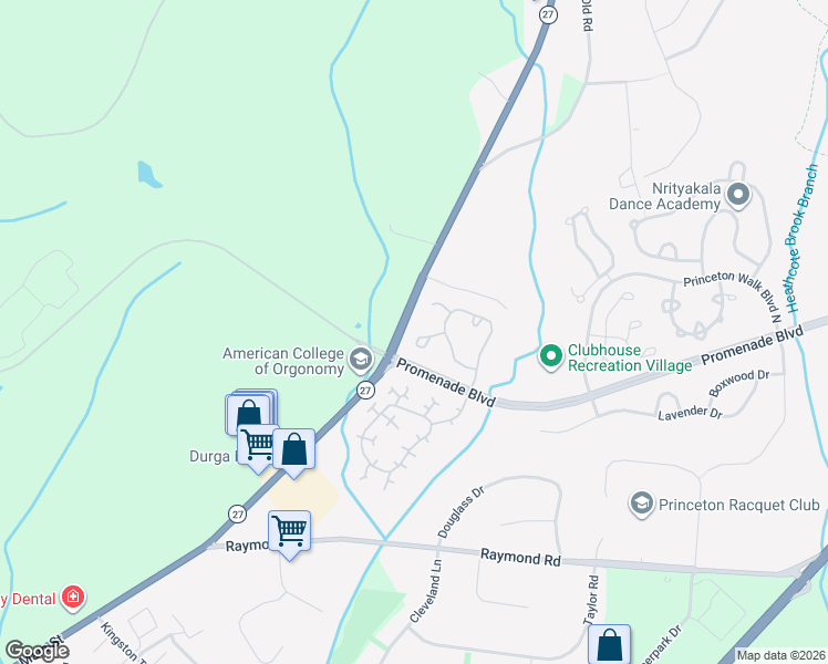 map of restaurants, bars, coffee shops, grocery stores, and more near 31 Springwood Court in Princeton