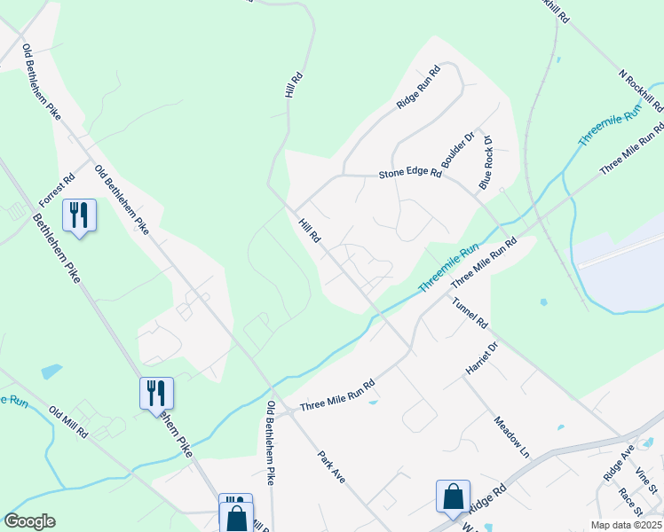 map of restaurants, bars, coffee shops, grocery stores, and more near 2162 Hill Road in Sellersville