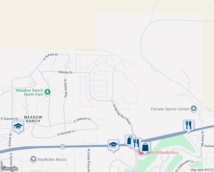 map of restaurants, bars, coffee shops, grocery stores, and more near North Red Bridge Street in Eagle Mountain