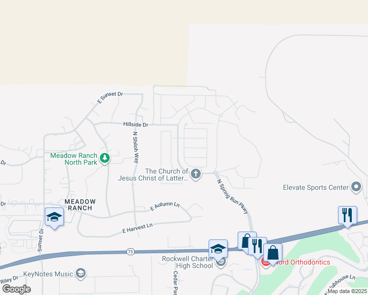 map of restaurants, bars, coffee shops, grocery stores, and more near Bridge Street in Eagle Mountain