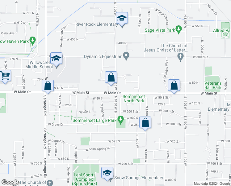 map of restaurants, bars, coffee shops, grocery stores, and more near 1701 Utah 73 in Lehi