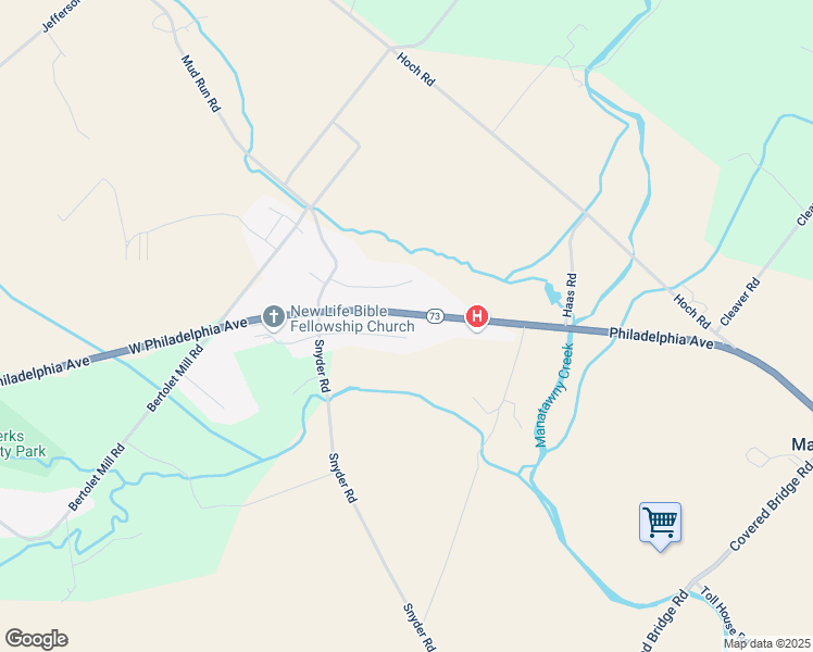 map of restaurants, bars, coffee shops, grocery stores, and more near 405 Southfield Drive in Oley