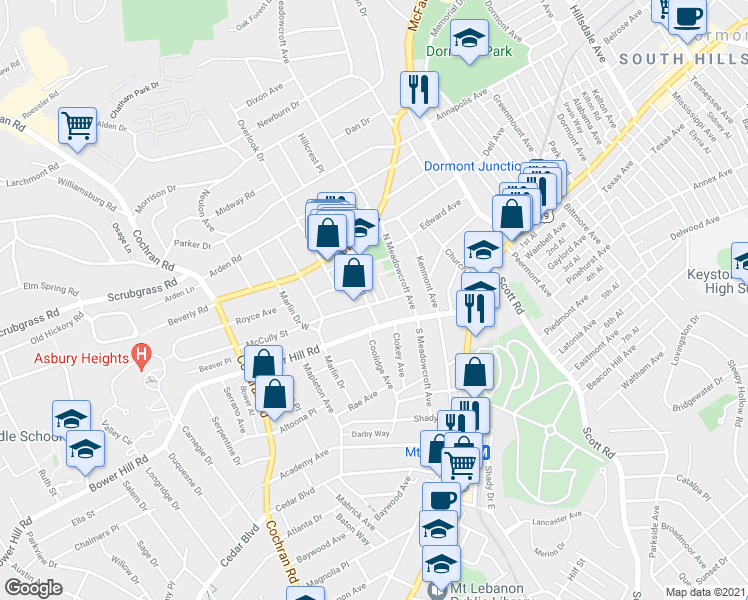 map of restaurants, bars, coffee shops, grocery stores, and more near 226 McCully Street in Pittsburgh
