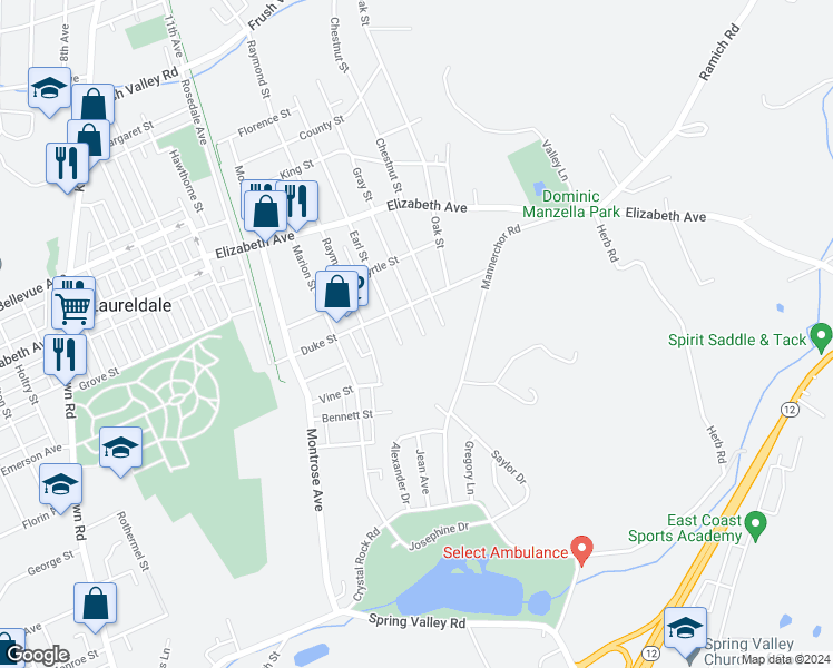map of restaurants, bars, coffee shops, grocery stores, and more near 3124 Gray Street in Reading