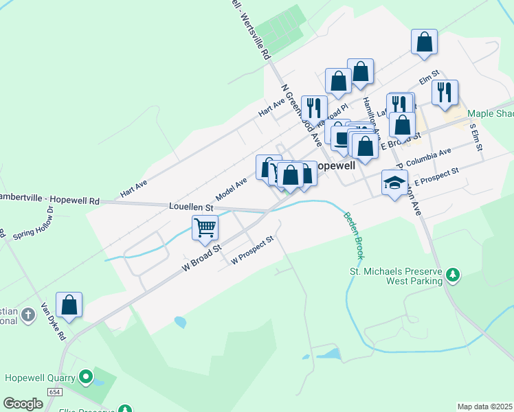 map of restaurants, bars, coffee shops, grocery stores, and more near 4 Louellen Street in Hopewell