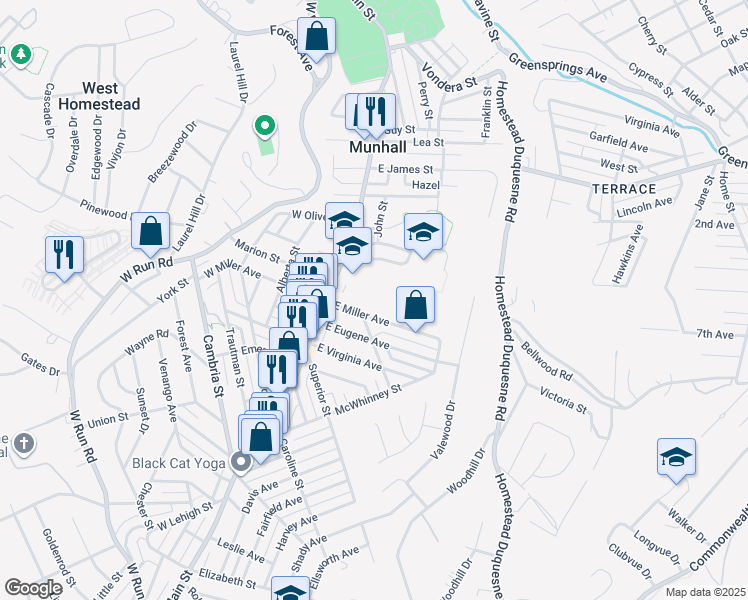 map of restaurants, bars, coffee shops, grocery stores, and more near 4 Saint Therese Court in Munhall
