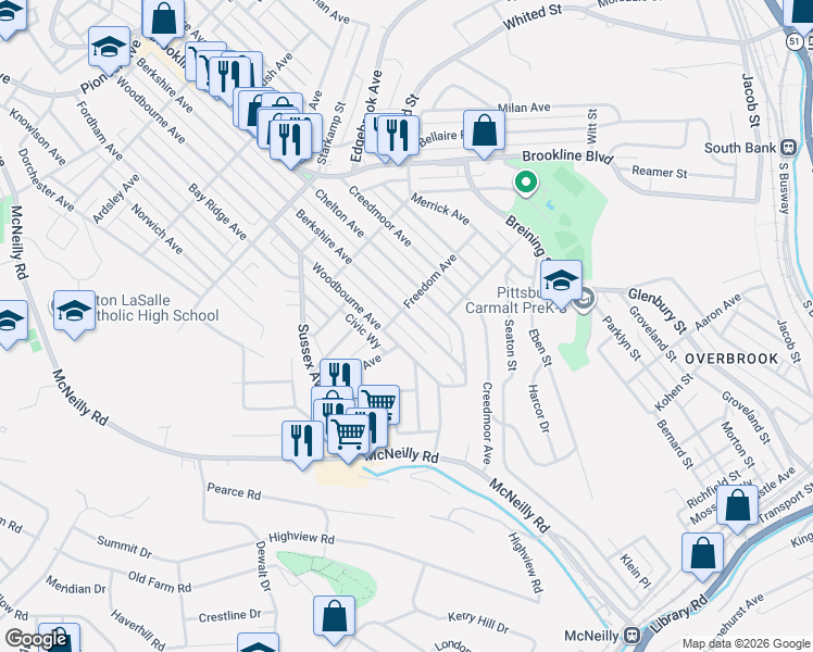 map of restaurants, bars, coffee shops, grocery stores, and more near 1509 Berkshire Avenue in Pittsburgh
