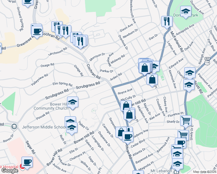 map of restaurants, bars, coffee shops, grocery stores, and more near in 