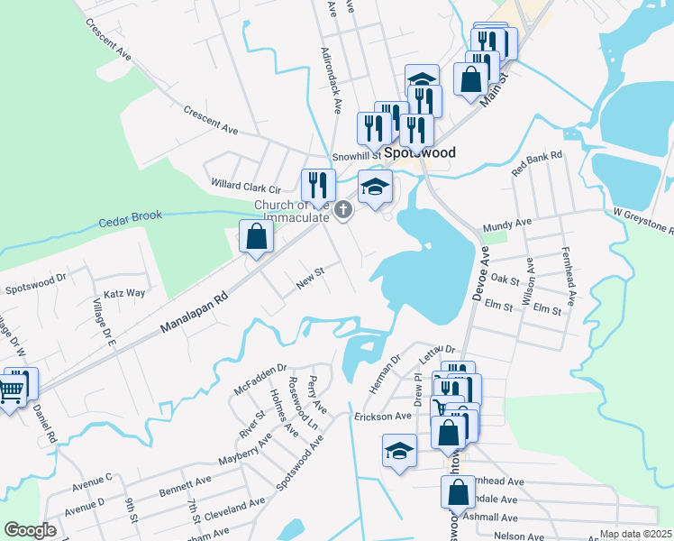 map of restaurants, bars, coffee shops, grocery stores, and more near 50 John Street in Spotswood