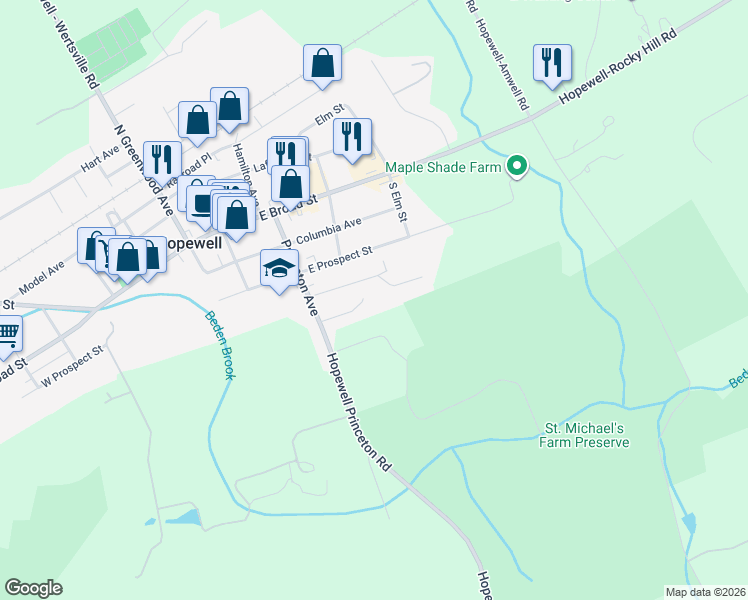 map of restaurants, bars, coffee shops, grocery stores, and more near 11 1st St in Hopewell