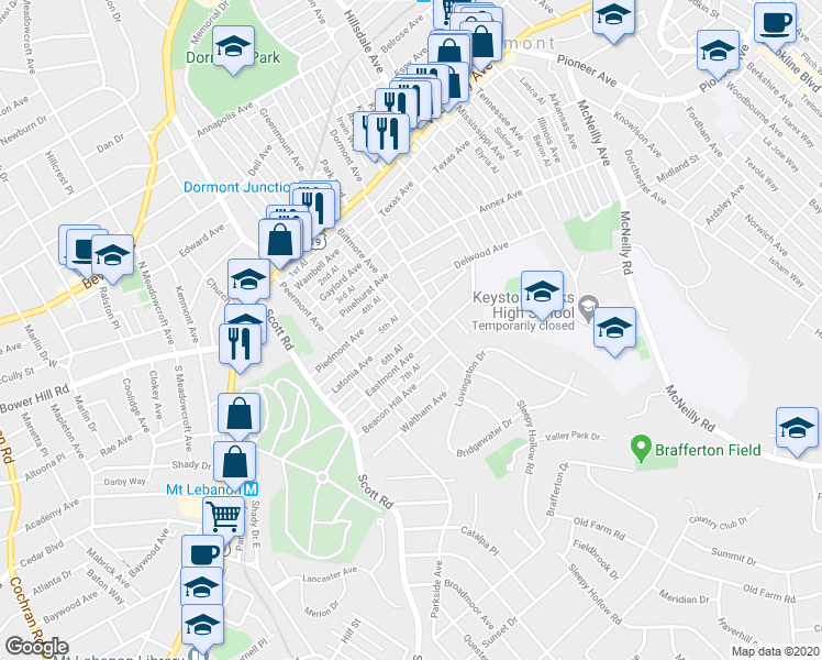 map of restaurants, bars, coffee shops, grocery stores, and more near 3211 Latonia Avenue in Pittsburgh