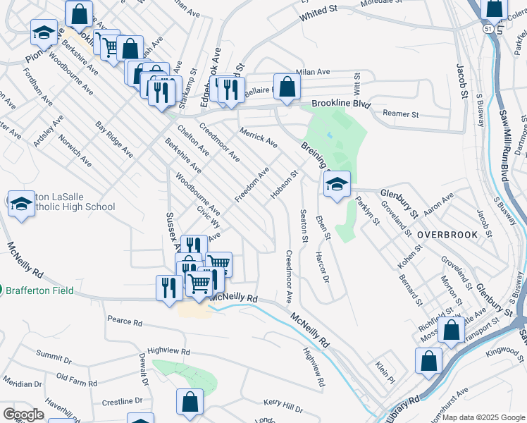 map of restaurants, bars, coffee shops, grocery stores, and more near 1602 Chelton Avenue in Pittsburgh