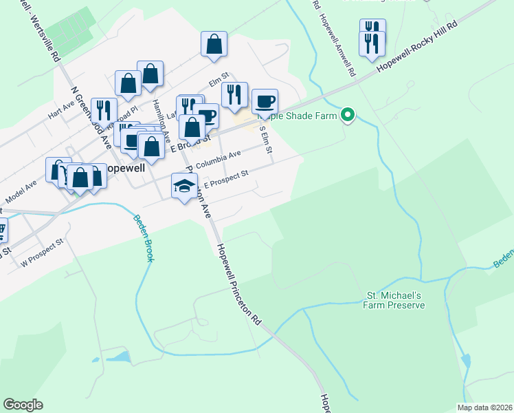 map of restaurants, bars, coffee shops, grocery stores, and more near 11 1st Street in Hopewell