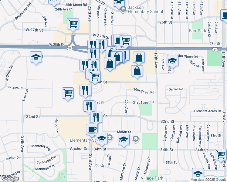 map of restaurants, bars, coffee shops, grocery stores, and more near 2019 31st Street in Greeley