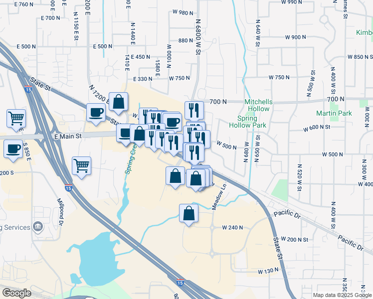map of restaurants, bars, coffee shops, grocery stores, and more near 485 North 900 West in American Fork