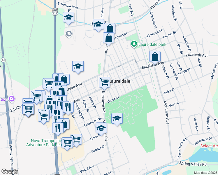 map of restaurants, bars, coffee shops, grocery stores, and more near 916 Elizabeth Avenue in Laureldale