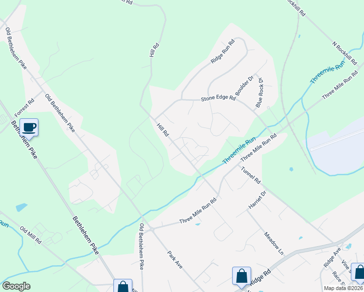 map of restaurants, bars, coffee shops, grocery stores, and more near 2095 Hill Road in Sellersville