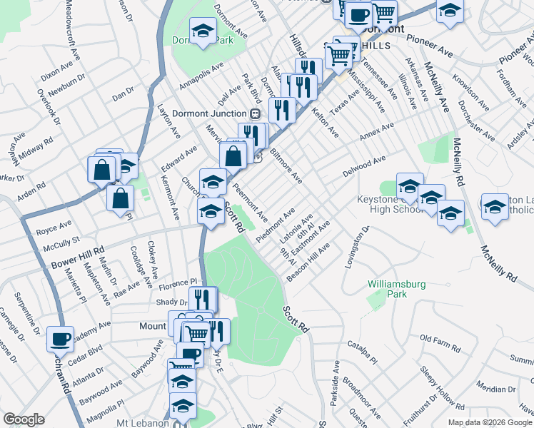 map of restaurants, bars, coffee shops, grocery stores, and more near 1148 Peermont Avenue in Pittsburgh
