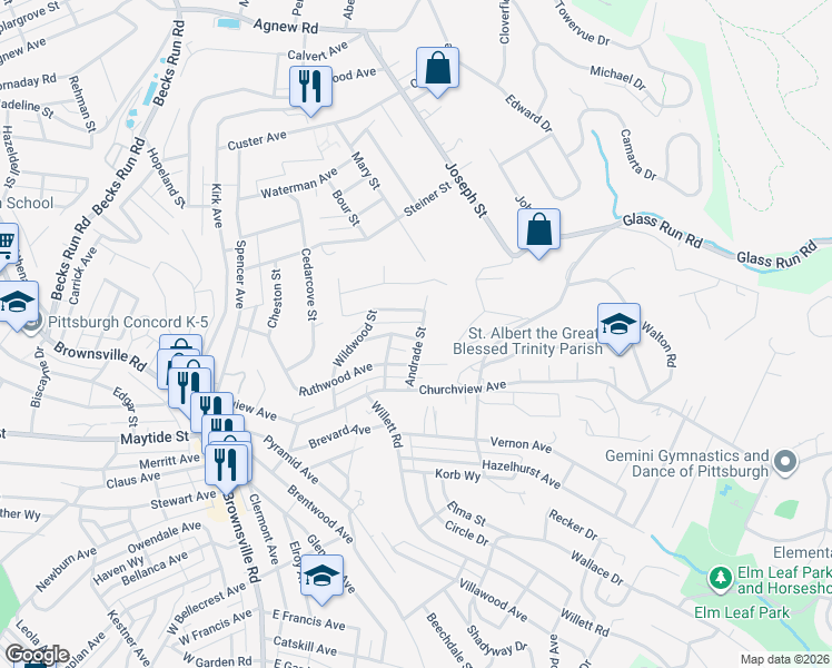 map of restaurants, bars, coffee shops, grocery stores, and more near 3037 Roland in Pittsburgh