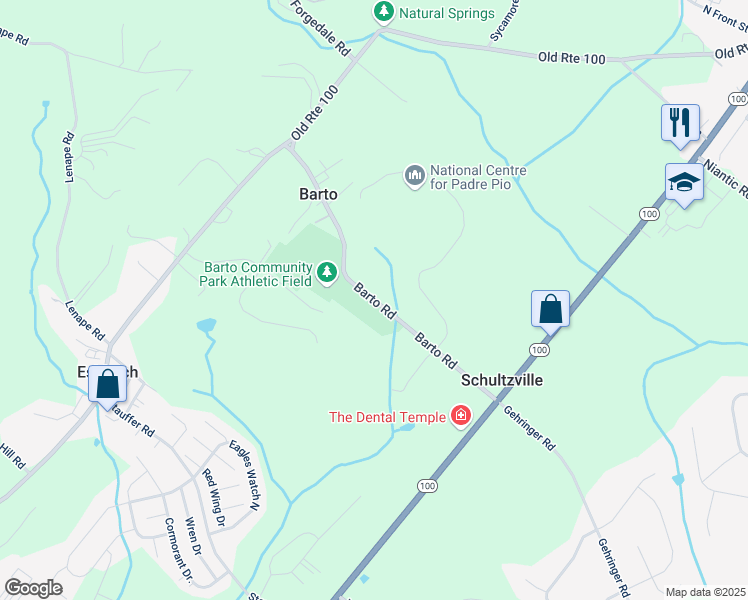 map of restaurants, bars, coffee shops, grocery stores, and more near Barto Road in Barto