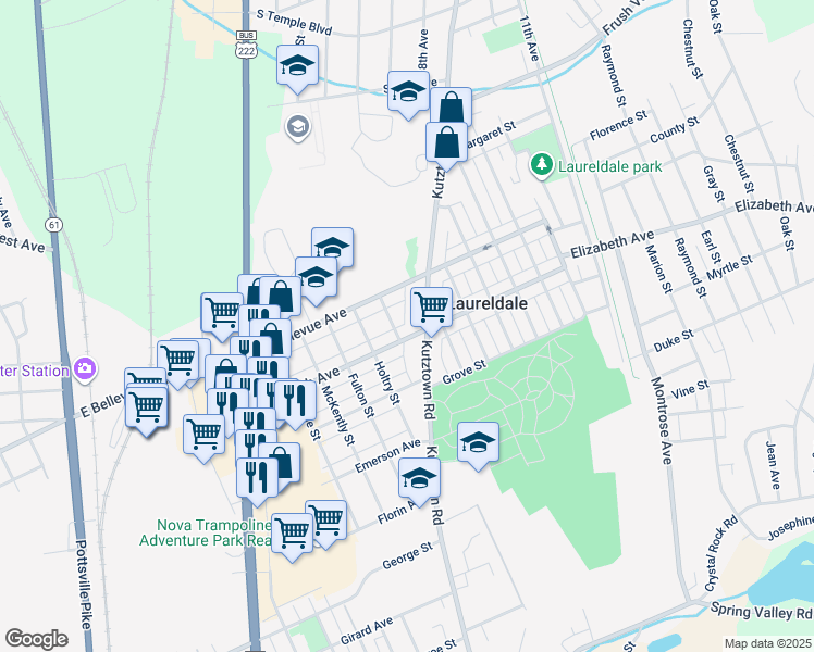 map of restaurants, bars, coffee shops, grocery stores, and more near 815 Elizabeth Avenue in Laureldale