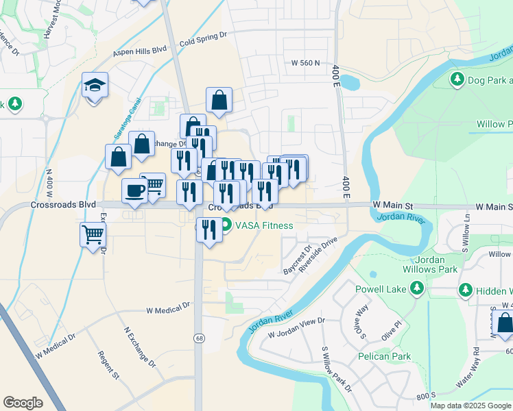 map of restaurants, bars, coffee shops, grocery stores, and more near North Street in Lehi