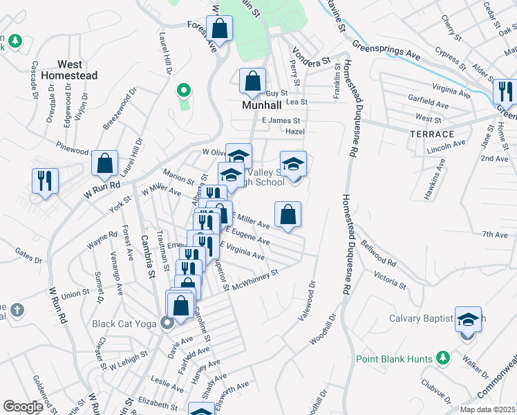 map of restaurants, bars, coffee shops, grocery stores, and more near 4 Saint Therese Court in Munhall