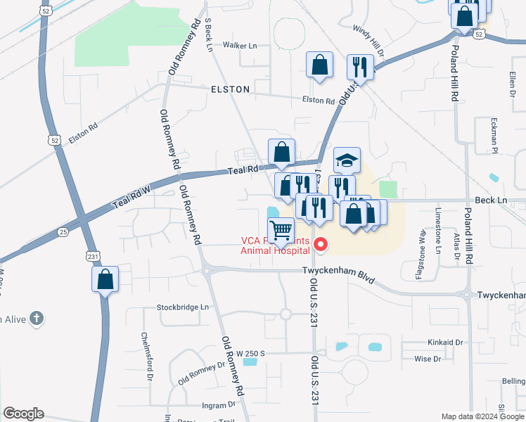 map of restaurants, bars, coffee shops, grocery stores, and more near 2805 Plaza Lane in Lafayette