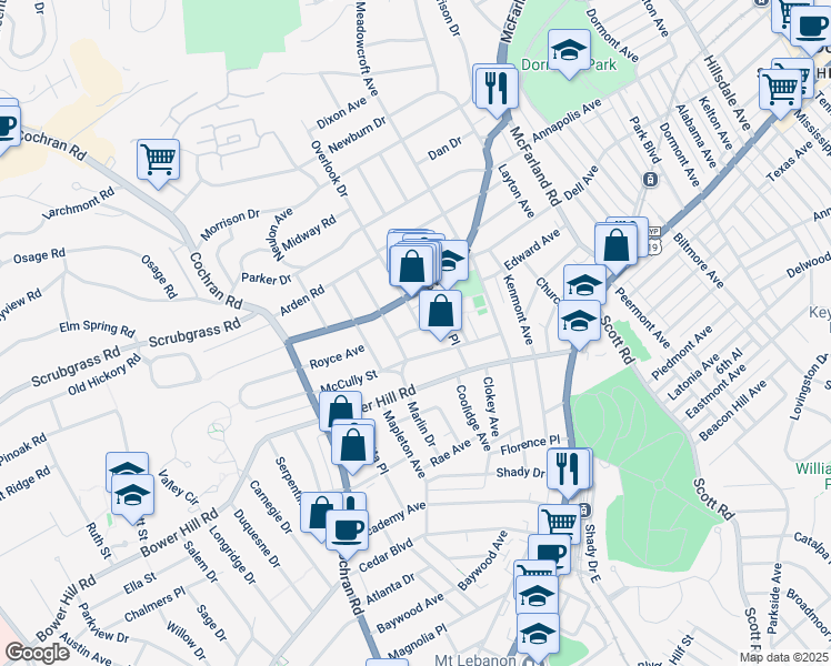 map of restaurants, bars, coffee shops, grocery stores, and more near 325 Akron Avenue in Pittsburgh