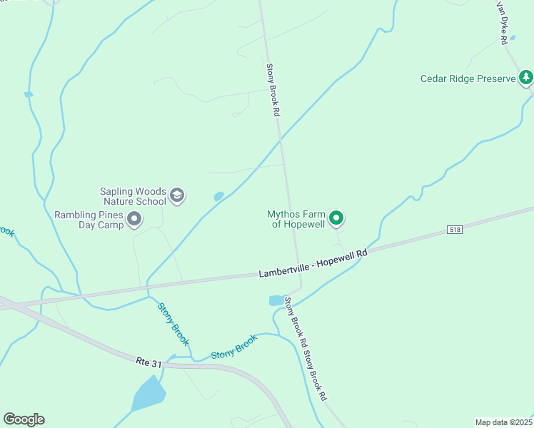 map of restaurants, bars, coffee shops, grocery stores, and more near 126 Stony Brook Road in Hopewell