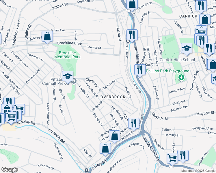 map of restaurants, bars, coffee shops, grocery stores, and more near 106 Briggs Street in Pittsburgh