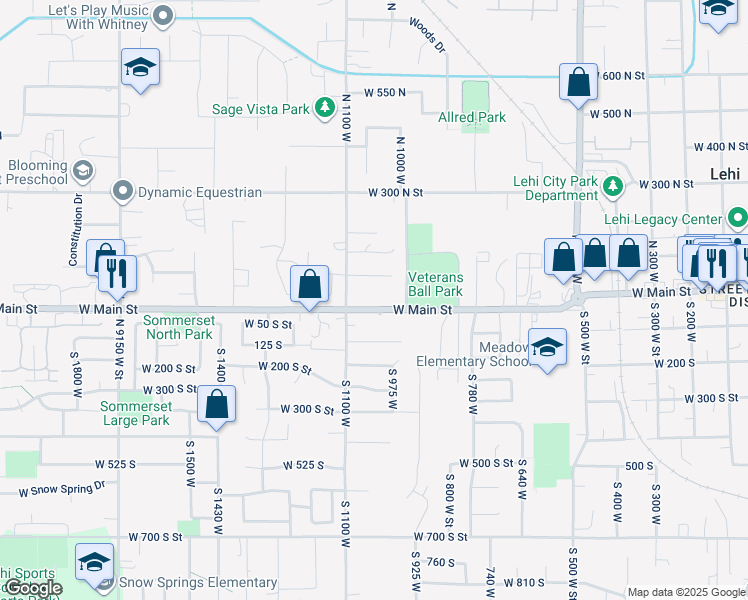 map of restaurants, bars, coffee shops, grocery stores, and more near 1054 West Main Street in Lehi