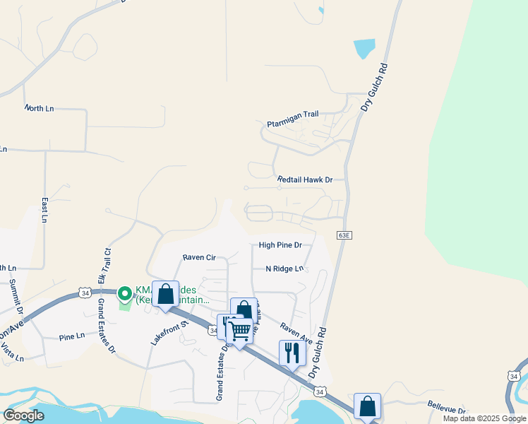 map of restaurants, bars, coffee shops, grocery stores, and more near 1775-1851 Wildfire Rd in Estes Park